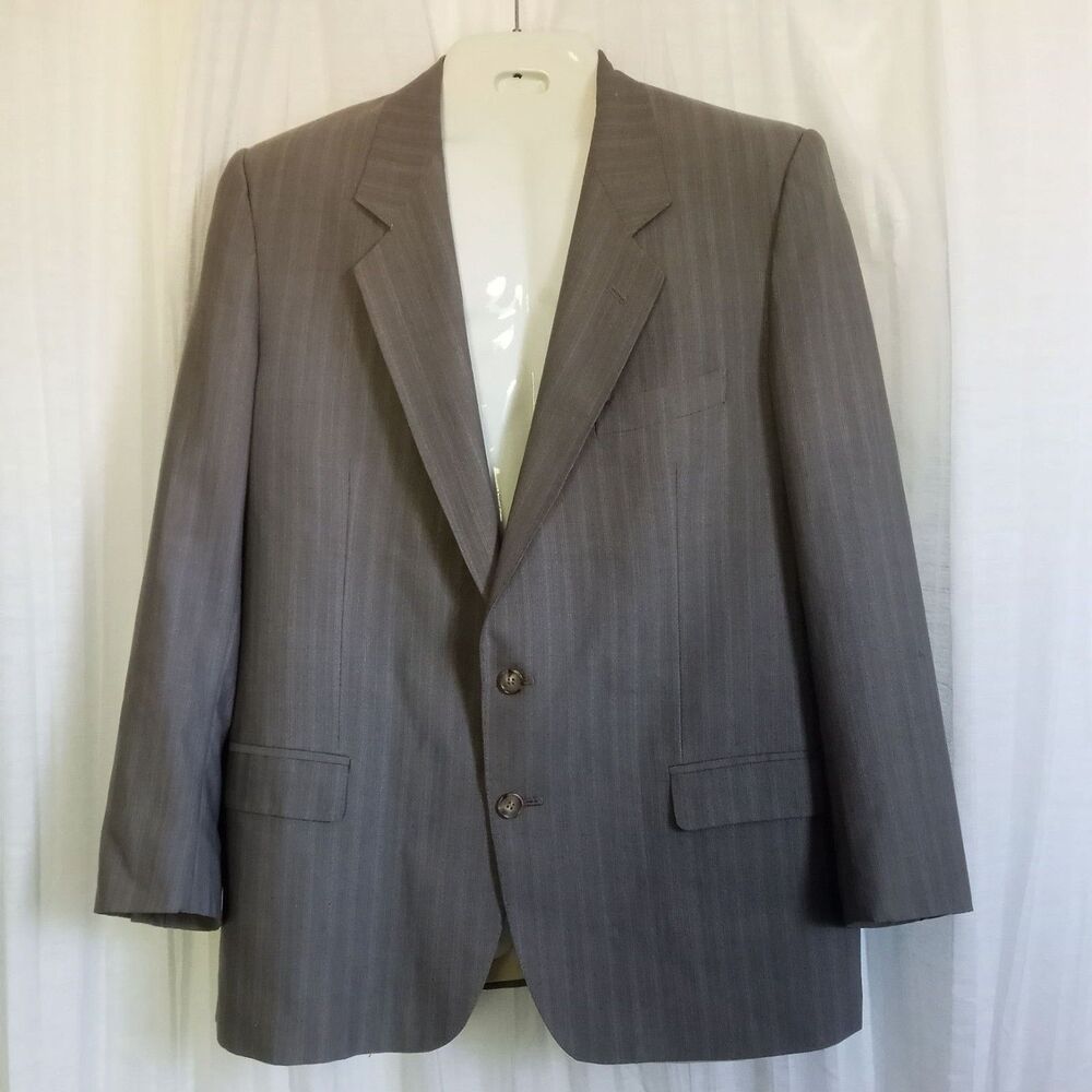 Eduardo De Simone Italy Wool Sport Coat 43 Suit Jacket Tan Gray Blue Pin Stripe